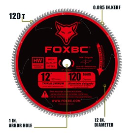 FOXBC 12 Inch Saw Blade for Aluminum Non-Ferrous Metal Cutting, 120T TCG Tooth with 1-Inch Arbor