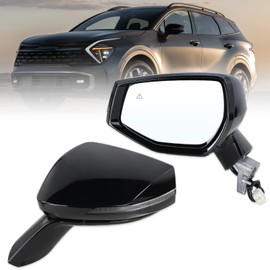 Lqito Left Driver Side Mirror Compatible With 2023 2024 2025 Kia Sportage With Manual Folding Power Glass Heated Turn Signal Blind Spot Black Replace#87610P1060(8Pins)