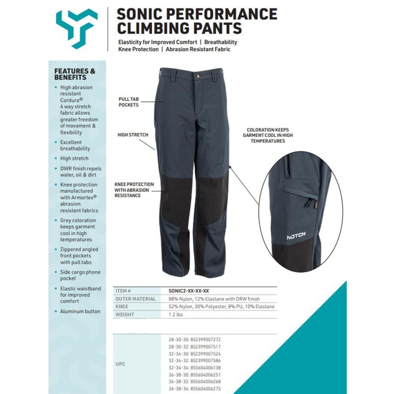 Notch Sonic Gen II Performance Climbing Pants 32-34-34