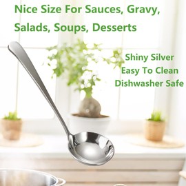 2 PCS Small Soup Ladle, 7.7 Inch Sauce ladle, Durable 304 Stainless Steel Gravy Ladle Spoon, Asanta Mini Kitchen Serving Ladles for Sauces, Gravy, Salads, Soups, Desserts