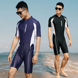 New Men's Summer Swim & Dive Set: Swim Trunks, Short-Sleeve Top, and One-Piece Pullover Swim M (40-55 kg) / Dark Blue 3ea