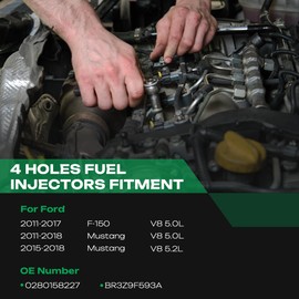 Fuel Injectors Set of 8 BR3Z9F593A Compatible with Ford F-150 2011-2015 V8 5.0L, Compatible with Mustang 2011-2015 V8 5.0L Replace# BE8Z9F593B, FJ1132