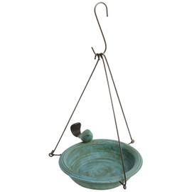 Ancient Graffiti Ceramic Teal Round Hanging Bird Bath