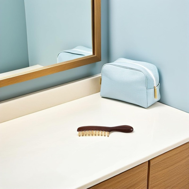 Handmade Sandalwood Scalp Massager Wide Tooth Comb with Copper Bristles