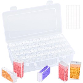 64 Pieces 5D Diamond Painting Storage Box with Stickers, Diamond Painting Accessories Storage Box, Plastic Beads Nail Art Storage Container Painting Accessories DIY Crafts Jewellery Rhinestone