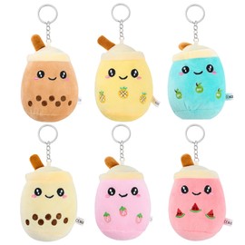 Set of 6 Bubble Tea Plush Key Chains, Bubble Tea with Key Fob Plush Pendant, Milk Tea Plush Decoration Party/Gift/Classroom, multicoloured