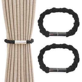 Keratobleem Pack of 2 Magnetic Curtain Tiebacks, Black Tiebacks for Curtains, Curtain Clips, Rope Back Curtain Holder, Buckles for Home, Bedroom, Office, Decorative Curtain