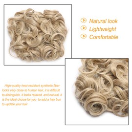 S-noilite Clip in Ponytail Hair Extension Short Messy Curly Dish Hair Bun Easy Stretch Hair Combs Updo Scrunchie Chignon Tray Ponytail Hairpiece -Sandy blonde & bleach blonde