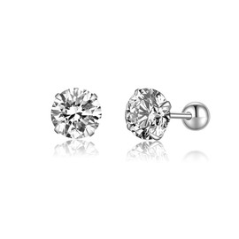 SLUYNZ Sterling Silver Round CZ Stud Earrings for Women Teens Simulated Diamond Stud Earrings Set Screw Back Small CZ Ear Stud (A-SILVER, 7MM)