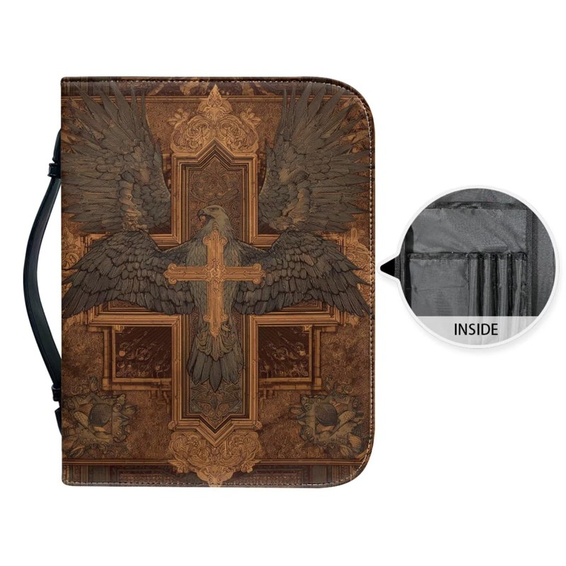 Chicprint Vintage Sacred Cross Eagle Bible Bag with Bookmark Pu
