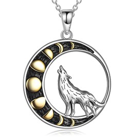 VONALA Wolf Necklace for Women 925 Sterling Silver Moon Phase Wolf Jewelry Gifts for Women¡­