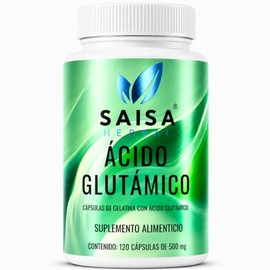 SAISA HERBAL Ácido Glutámico 100% Puro,120 Cápsulas | Suplemento para Memoria, Concentración y Enfoque Mental