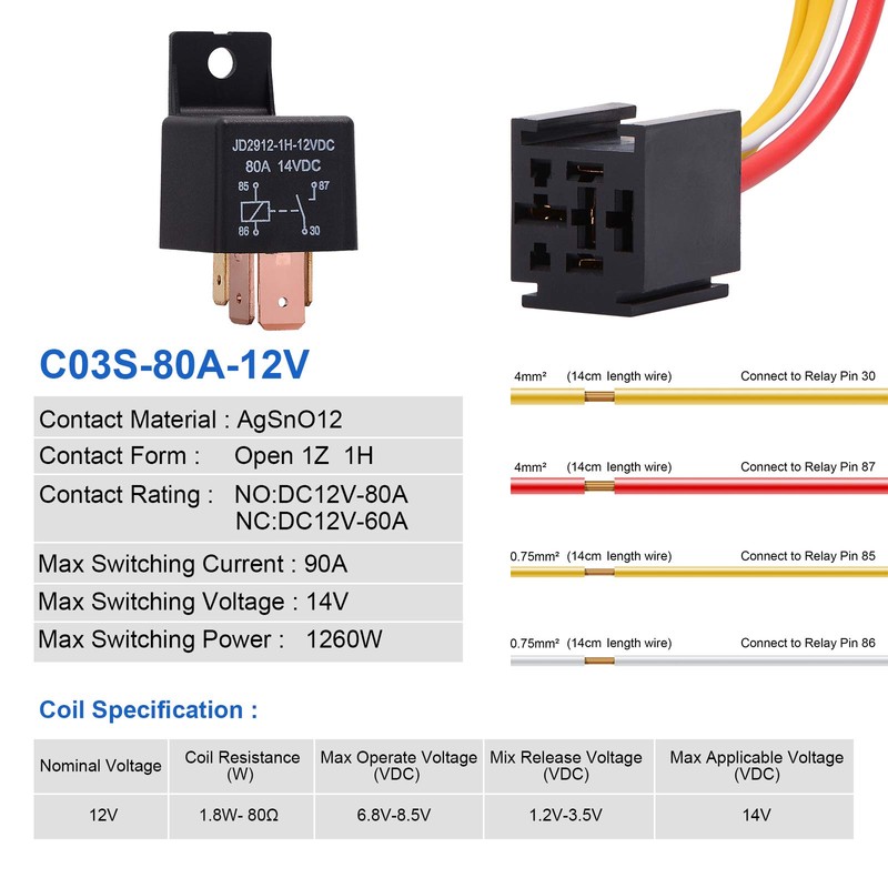 EHDIS 4-Pin Relay with Harness Car Truck Motor Heavy Duty