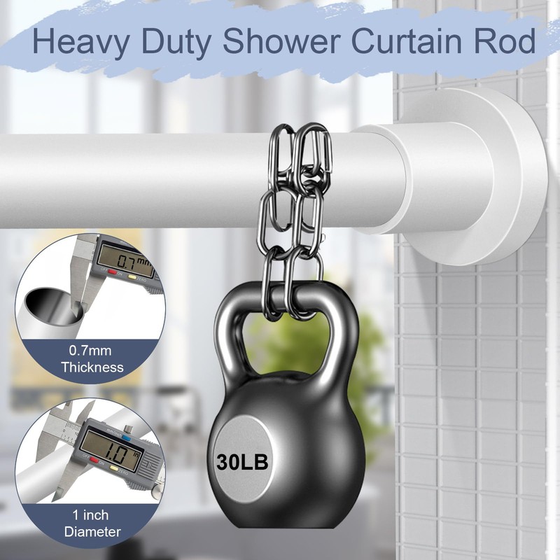 YNL White Shower Curtain Rod 32-94 Inch(2.7-7.8ft), Non-Slip, Never Rust,