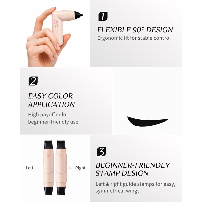 SUMEITANG Black Winged Eyeliner Stamp Pen, Dual Head 90° Rotating