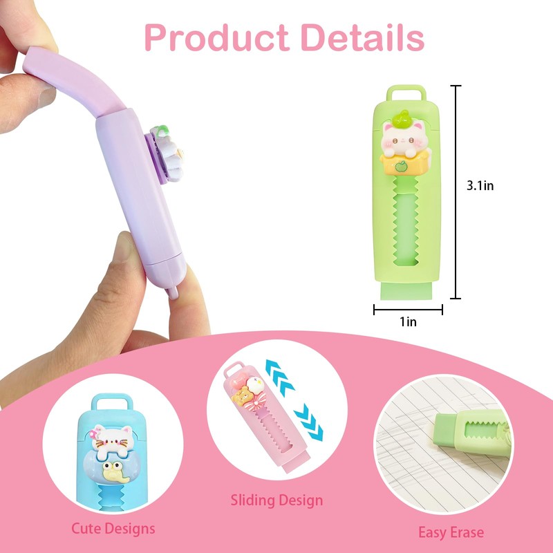 12 Pack Cute Retractable Pencil Erasers for Kids Fun Erasers