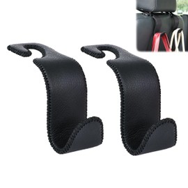 Amooca Car Seat Headrest Hook Universal Vehicle Storage Hanger Leather with Metal Car Seat Back Organizer for Handbag Purse Coat Black 2 Pack