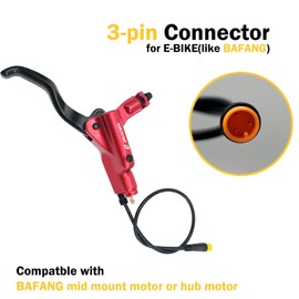 CooMeng Zoom HB876E 3-PIN 4-Pistons E-Bike Electric Power-Off Hydraulic Brake Set with 180mm Rotors, Pre-Bled Hydraulic Disc Brake Caliper Lever for eBike (Included Mounting Adapter) - Black