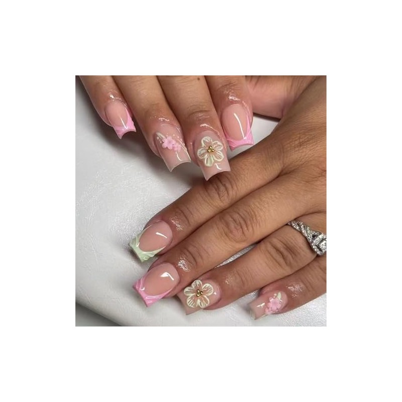 Shimmerz 24 Pieces Pink French Tip Sticker Nails, Short Square