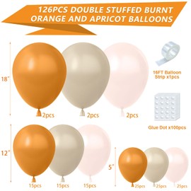 YAOWKY Fall Balloons Garland Arch Kit,126pcs 18 12 5 In Burnt Orange Apricot Peach Double Stuffed Balloons for Fall Baby Shower Birthday ThanksGiving Pumpkin Themed Party Decorations