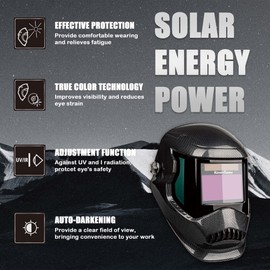 Koverflame Auto Darkening Welding Helmet: Solar Powered Lightweight Black Welder - 4 Arc Sensor True Color for DIY Workshop Industrial TIG MIG Optical Class 1/1/1/2