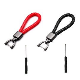 GZXYUAN 2 Pieces Car Braided Keychain Universal Keyring Ring with Screwdriver Leather Strap Keyring Accessories Braided Leather Keychain for Car Home Office Keys(Red and Black)