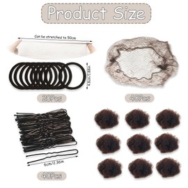 Bliceon 100 Pcs Ballet Hair Bun Net Set - 40 Invisible Mesh Nets, 20 Elastic Hair Ties and 40 Hair Pins for Dancers, Kids and Women - Hair Styling Accessories in Brown