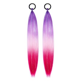 Colored Hair Extensions for Kids Ombre Ponytail Extension Colorful 2 Packs, 20 inch Crazy Hair Day Accessories for Girls, DIY Festival Wacky Rave Braids,Tinsel Mixed