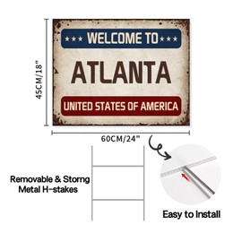 Welcome to US City Yard Sign - Includes H Stake - Two Sided Atlanta Plastic Outdoor Yard Signs - 18x24 Inches
