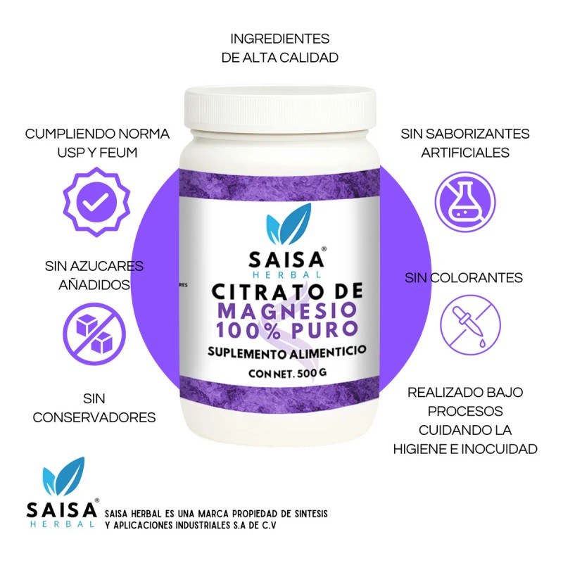 Citrato De Magnesio 500 g Suplemento Alimenticio Sin Sabor Saisa