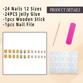Jremg Fall Press on Nails Short Square Fake Nails Yellow Leaves Full Cover Design Glue on Nails Glossy Thanksgiving Autumn Maple Leaf False Nails Reusable Stick on Nail for Women Nail Art Decor 24Pcs