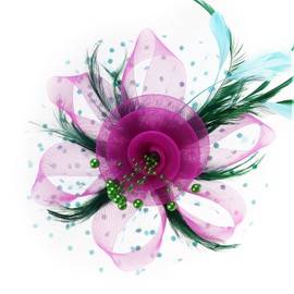 DRESHOW Fascinators Hat Flower Mesh Ribbons Feathers on a Headband and a Clip Tea Party Headwear for Girls and Women