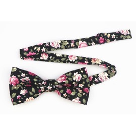 Floral Bow Tie Pocket Square Set Novelty for Men Patterned Accessory Evening Dress Suit Linen Cotton Necktie Black Pink Floral
