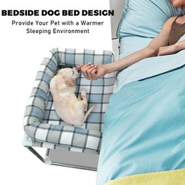 Bedside Cosleeper Pet Dog Bed - Dog Beds with Pillow Extension Attached to Human Bed Height Raised Pet Window Perch (26'' x 20'' x 20'')