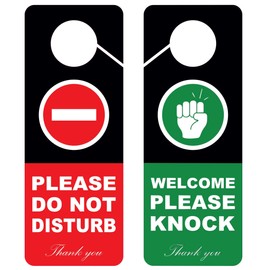 Business Design Do Not Disturb and Welcome Please Knock Door Hanger Sign, 2 Pack, Double Sided, Ideal for Offices, Online Sessions and Meetings, Online Classes, Home Offices, Recording