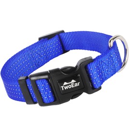 TwoEar Heavy Duty Dog Collar Reflective, Adjustable Nylon Pet Collar with Durable Buckle for Medium Breeds Dog（M, Blue）