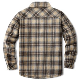 Puwasa Men's Flannel Jackets Sherpa Lined Side Pocket Shirt Jacket Plaid Button Camp Night Coat with Pocket Khaki XX-Large