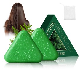 FREEORR 2Pcs Nature Triangle Shampoo Bar, Usman Grass Shampoo Bar, Seven Green Shampoos Soap, Control Oil and Volumizing Hair, Solid Shampoos Soaps for Men & Women