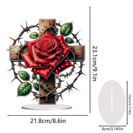 hospitian DIY Diamond Desktop Decoration Rose Cross, Crystal Diamond Art Painting Desktop Decorations Single Side, Diamond Decoration Suitable for Adult Beginners Home Office Decoration Crafts Gifts