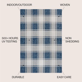 JONATHAN Y TSN203B-8 Sabine Traditional Farmhouse Bold Gingham 8 ft. x 10 ft. Indoor/Outdoor Area Rug Easy-Cleaning, for Backyard, Patio, Porch, Bedroom, Kitchen, Non-Shedding, Navy/Cream
