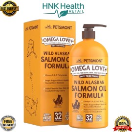 Petsmont Omega Love+ Wild Alaskan Salmon Oil for Dogs Formula,Fish Omega - 32 oz