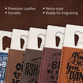 PYD Life 8 Pack Credit Card Bottle Opener Stainless Steel with Blue Leather Handle Blanks 2.2" x 3.3" for Glowforge Xtool Laser Engraing Custom Name Patterns,Beer Opener for Kitchen,Bar,Home