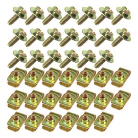 40PCS Car Body Bolts M6-1.0 & Extruded U-Nuts Clips Kit, Bumper Fenders Liner Push Retainer Fastener Kit for Engine Under Cover Undertray, Universal Splash Shield Guard Bolts Clips for Most Cars