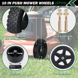 CheeMuii 10 Inch Lawn Mower Wheels 2 Pack 10" Push Mower Wheels with Bolts and Lock Nuts Kit Fit for Most Standard push Lawn Mowers/Generator/Garden Tiller/Handtruck