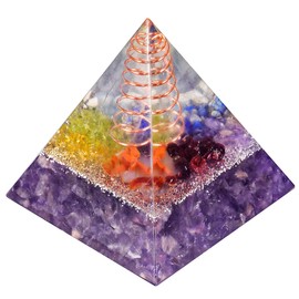 Rockcloud Healing Crystal Copper Wire Orgone Pyramid Stone Figurine Energy Generator for Meditation Reiki Balancing, Amethyst