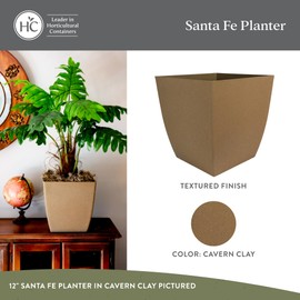 The HC Companies Santa Fe Square Self-Watering Pot - Lightweight Plastic Planter for Herbs & More - Durable Plant Pots for Indoor Plants & Outdoor Plants (16" Cavern Clay, Pack 2)