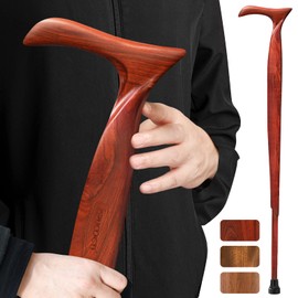 ispuoocti Wooden Walking Cane for Men and Women -Natural Solid Wood, 3 Rubber Tips, Heavy Duty, with Travel Bag- Wooden Walking Stick, Ergonomic Canes for Seniors Unisex Walking Canes