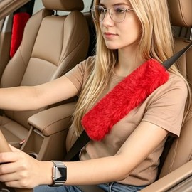 COFIT Funda para cinturón de seguridad de coche de peluche, 2 unidades, protector acolchado para cinturón universal, color rojo