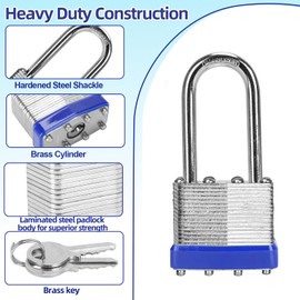 Padlocks with Same Key, LQYN 48 Pcs Laminated Keyed Padlock (1-9/16", 40mm), Keyed Alike Locks, Long Shackle, for Storage Locker, Hasp Latch, Toolbox, Sheds