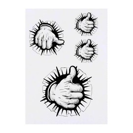 4 x 'Thumbs Up' Temporary Tattoos - Water Resistant, Skin-Safe, Non-Toxic Transfers, Mixed Sizes (TO00076364)